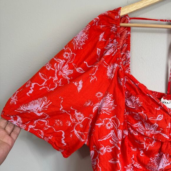 Ava & Viv Size 3X Red Floral Top Balloon Sleeve Smocked Flirty Coquette - Picture 3 of 11